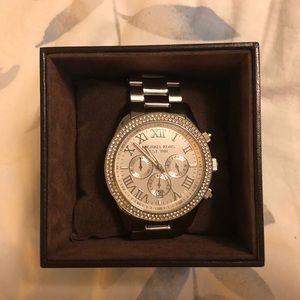 Michael Kors Silver and Rhinestone Largeface Watch